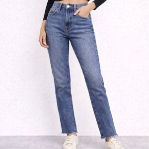 Madewell Perfect Vintage Blue Denim Jeans High Rise Raw Hem Tapered Leg Size 29